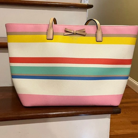 Kate Spade leather pastel stripe tote bag - Picture 3 of 10